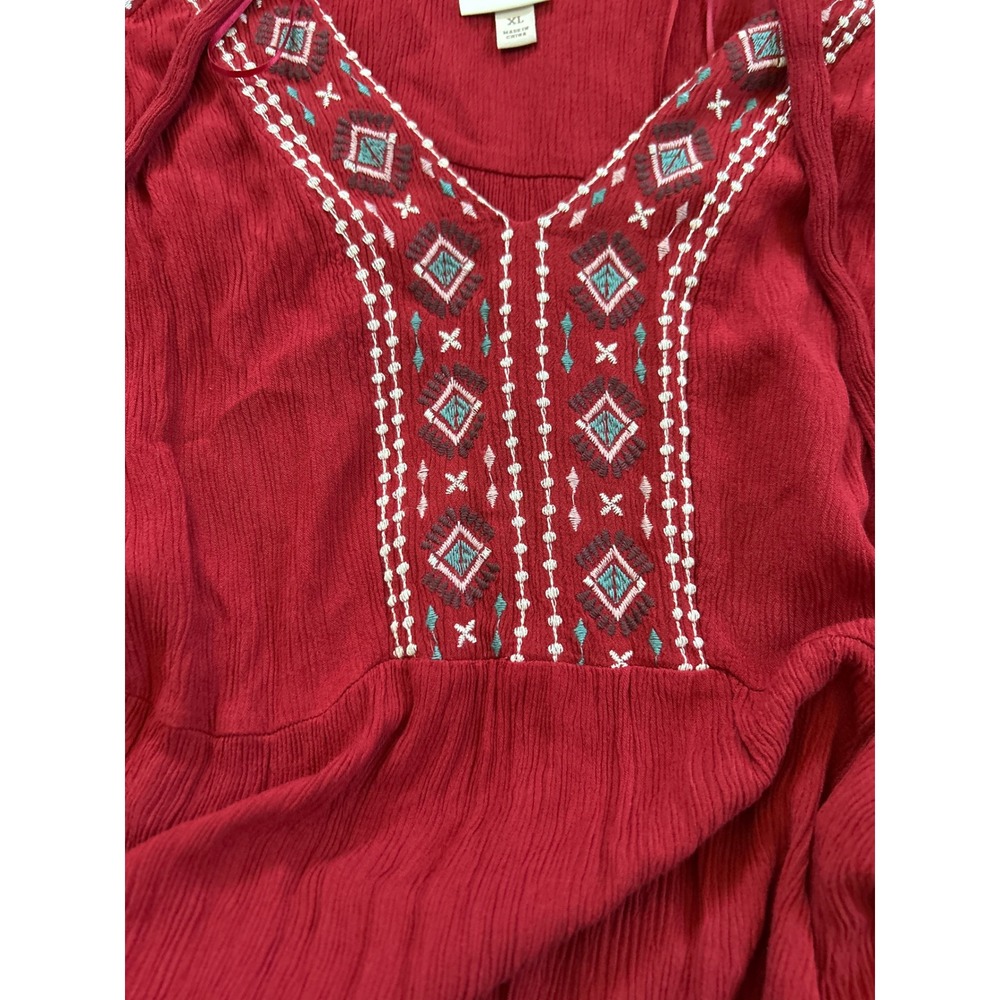 Knox Rose Maxi Dress Women XL Red Embroidered Boho Tiered Long Sleeve XL - Picture 3 of 7